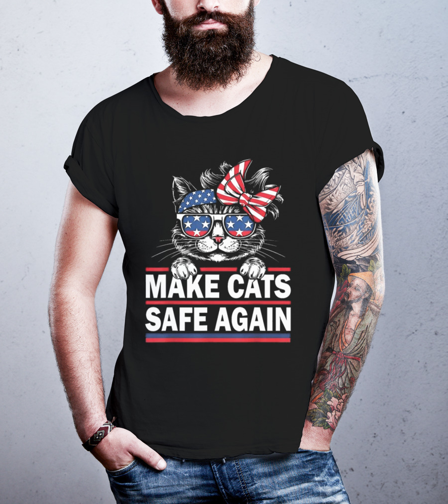 Cats Safe Again Funny Cat Lover USA Flag T-Shirt