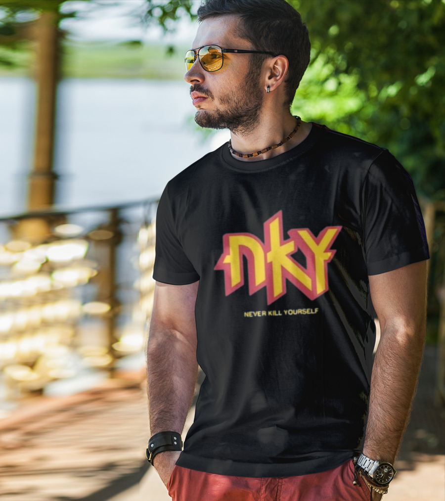 Christopher M Lafon Wearing Nyk Never Kill Yourself T-Shirt