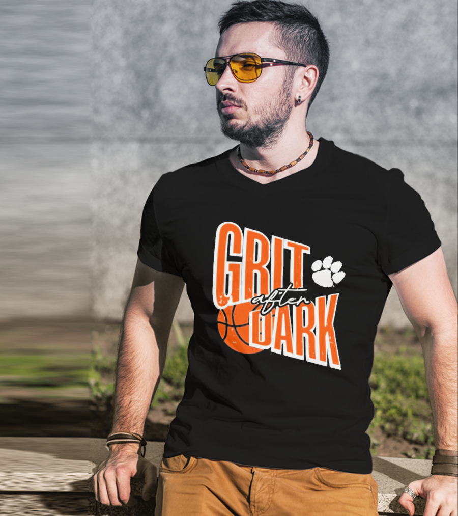 Clemson Tigers Grit After Dark Basketball With Paw Icon T-Shirt