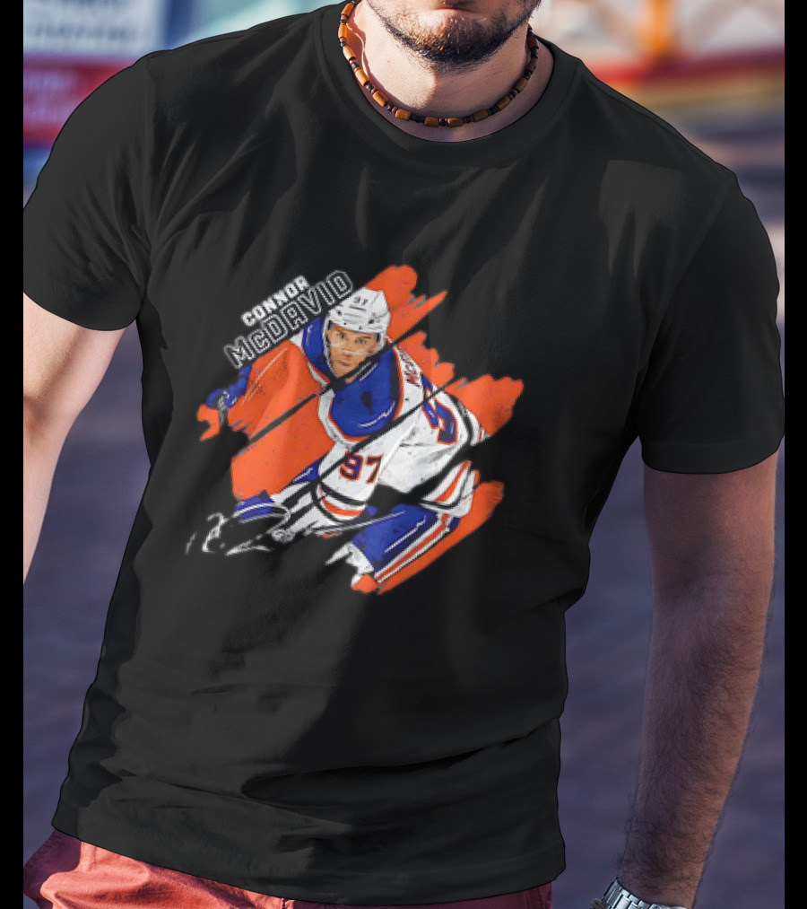 Connor McDavid Edmonton Oilers NHL Hockey Stripes Signature Vintage T-Shirt