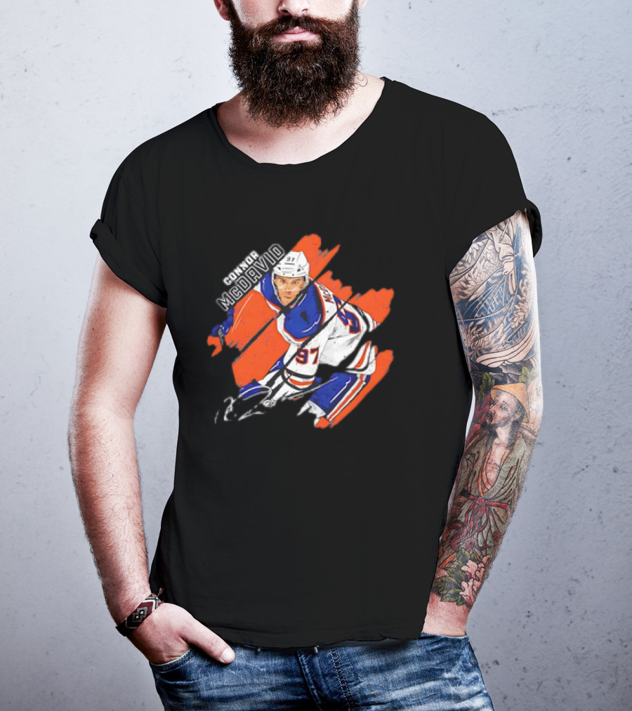 Connor McDavid Edmonton Oilers NHL Hockey Stripes Signature Vintage T-Shirt