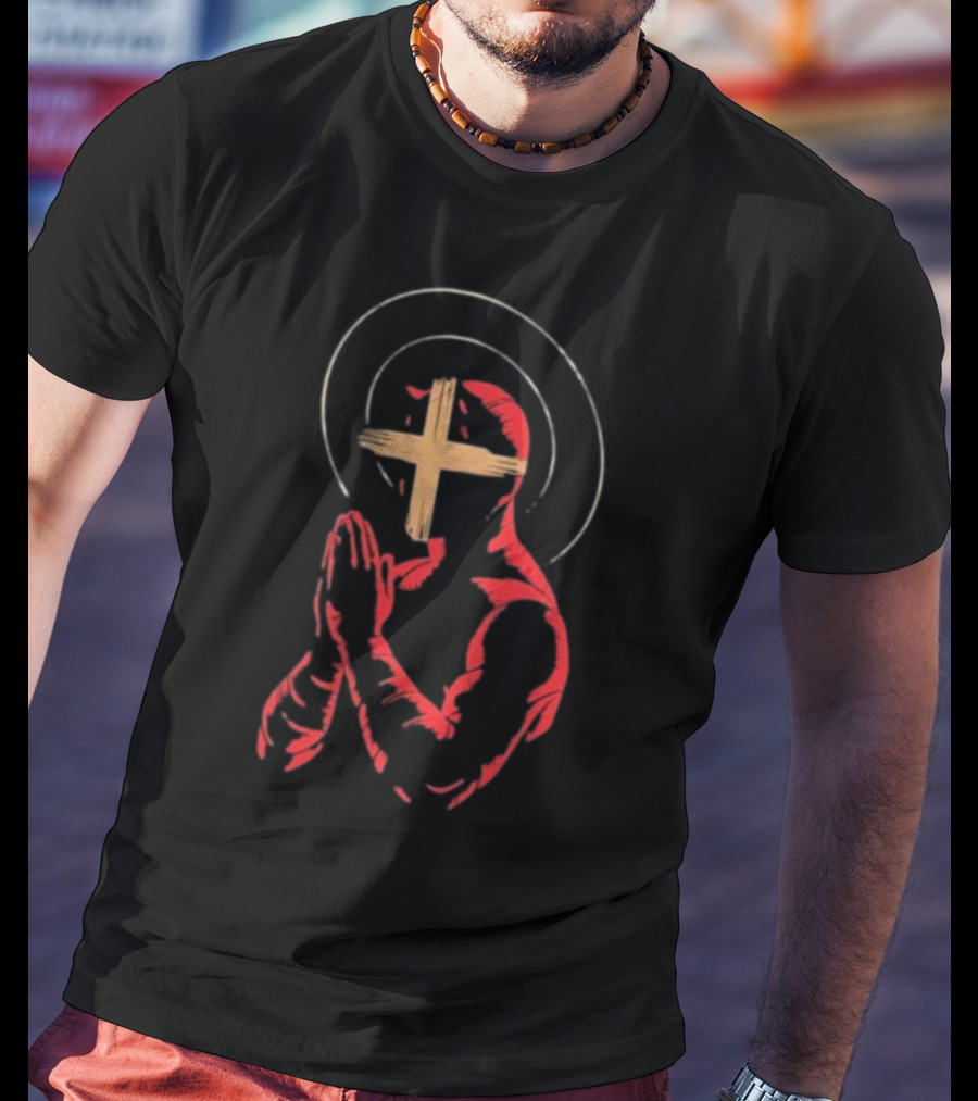 Red Praying Figure With Halo And Cross Conviction T-Shirt