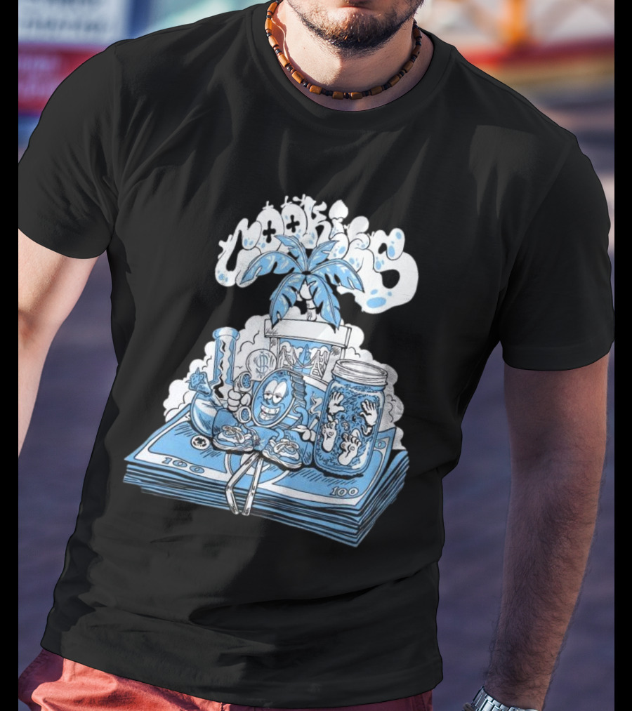 Cookiessf Laid Back Smoking Character With Money And Marijuana Elements T-Shirt