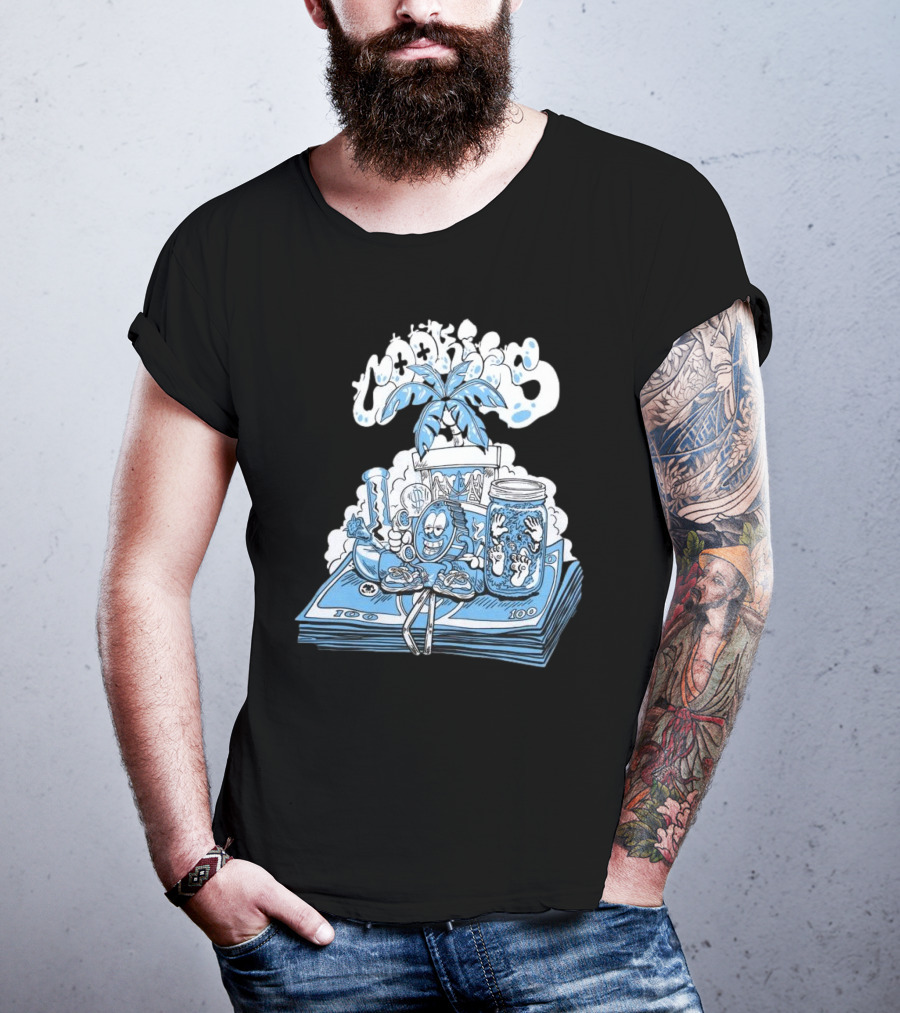Cookiessf Laid Back Smoking Character With Money And Marijuana Elements T-Shirt