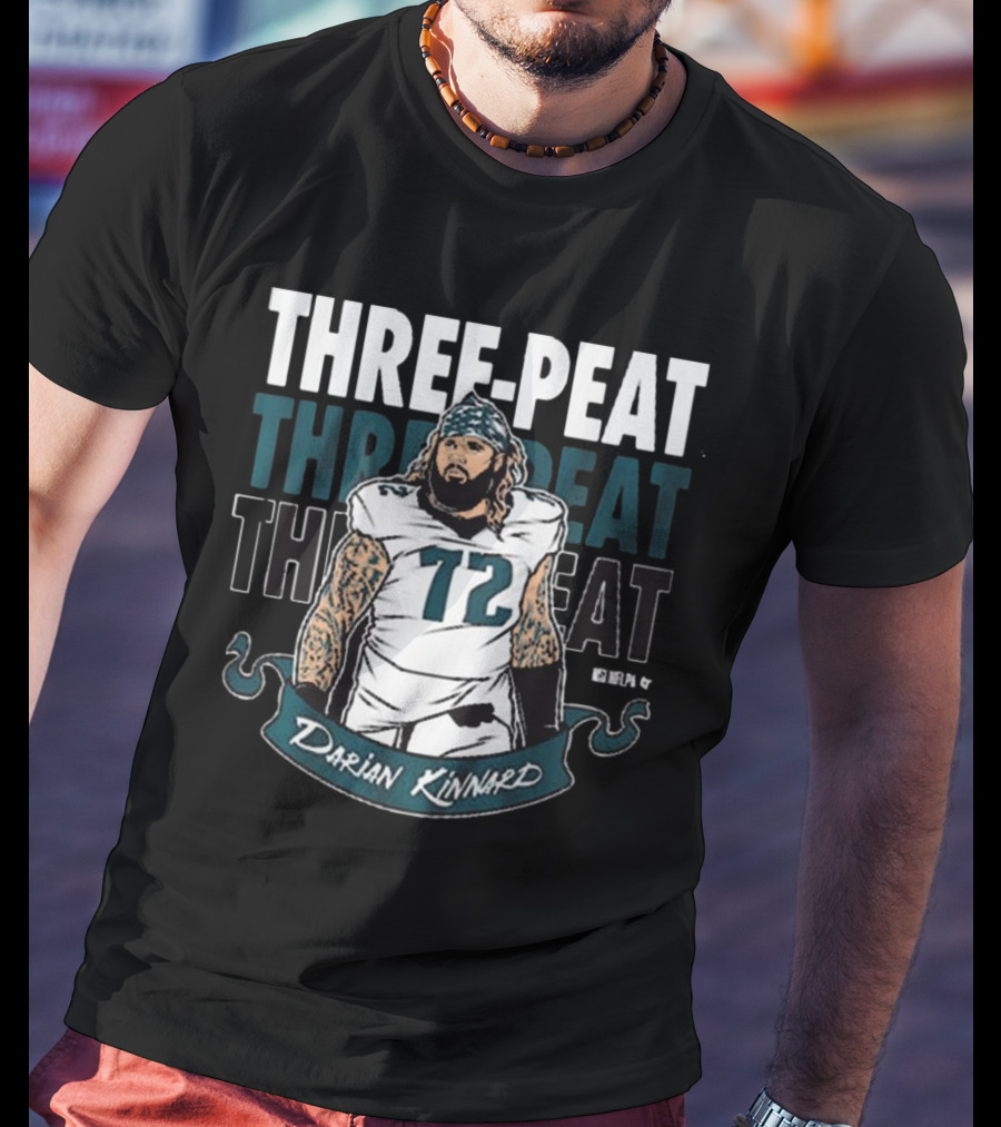 Darian Kinnard Three-Peat Philadelphia Eagles NFL Football T-Shirt