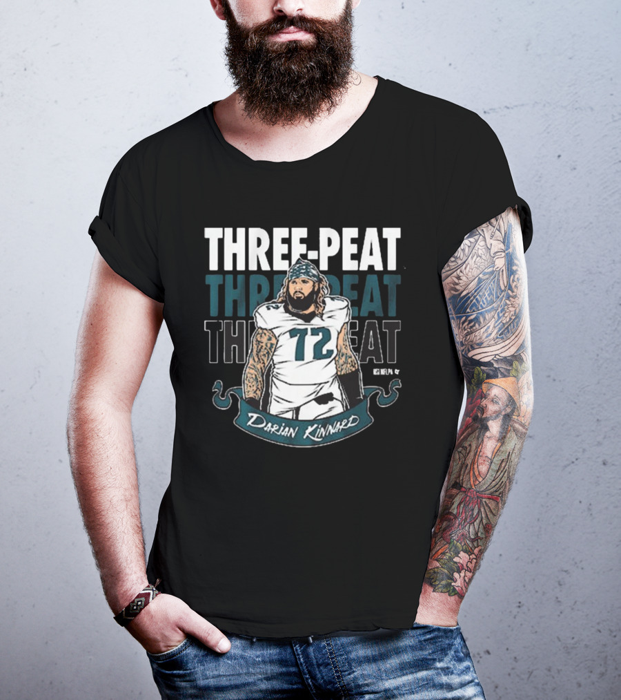 Darian Kinnard Three-Peat Philadelphia Eagles NFL Football T-Shirt