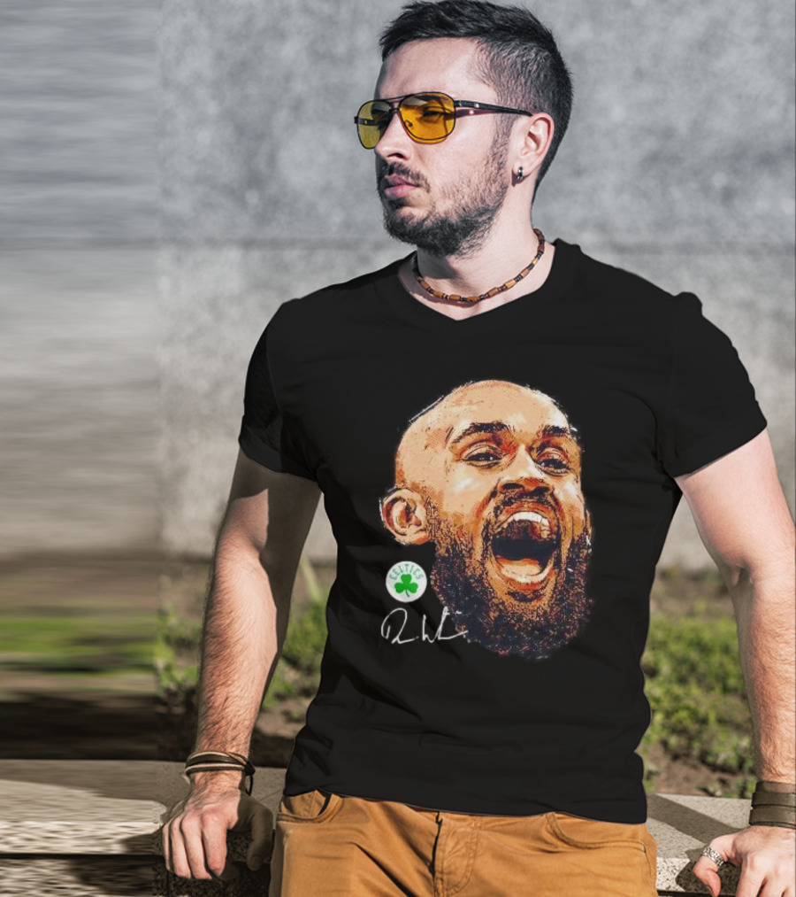 Derrick White Boston Celtics Portrait Signature T-Shirt