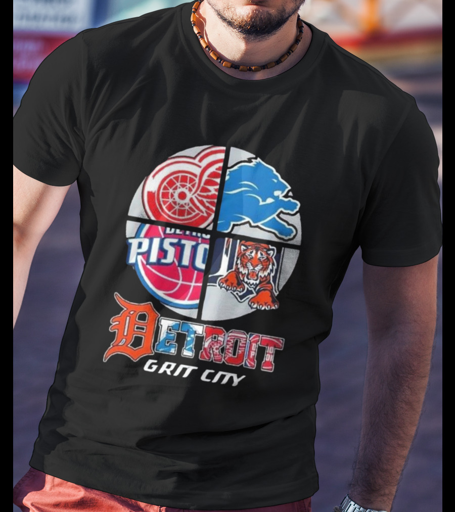 Detroit Grit City Red Wings Lions Tigers And Pistons Logo 2025 T-Shirt