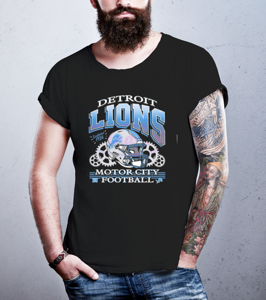 Detroit Lions Motor City Football Helmet Vintage Logo T-Shirt