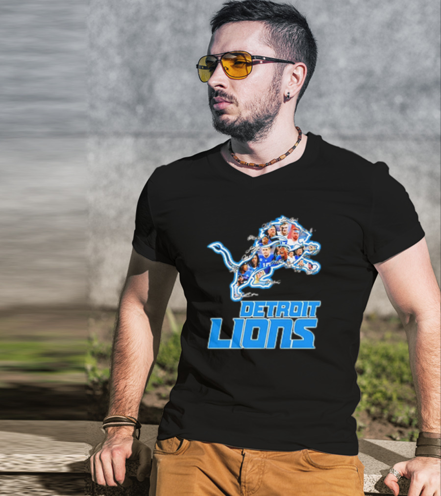 Detroit Lions Photos Coach Dan Campbell And Players Signatures T-Shirt