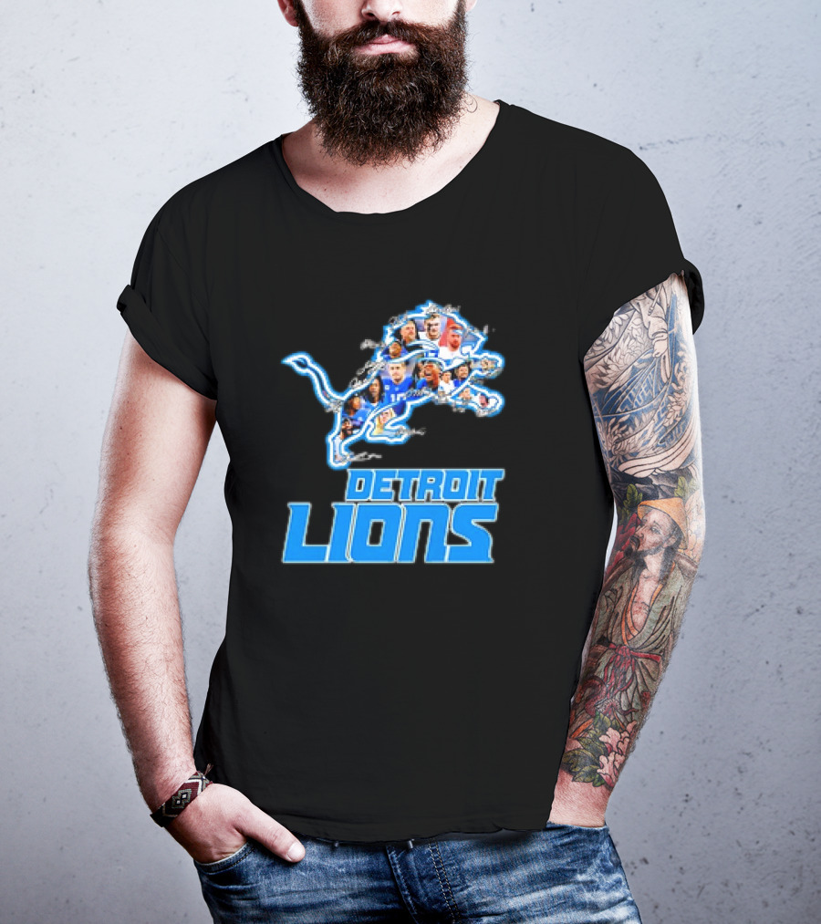 Detroit Lions Photos Coach Dan Campbell And Players Signatures T-Shirt