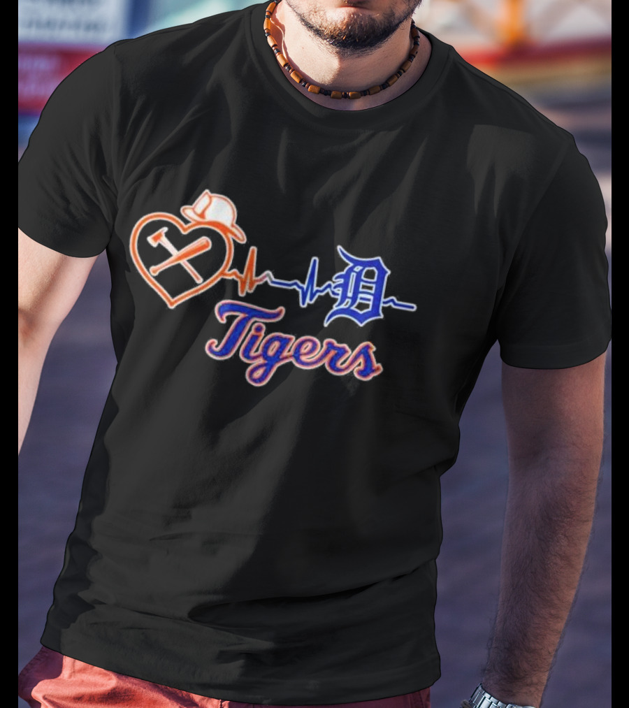 Firefighter Detroit Tigers Heartbeat T-Shirt