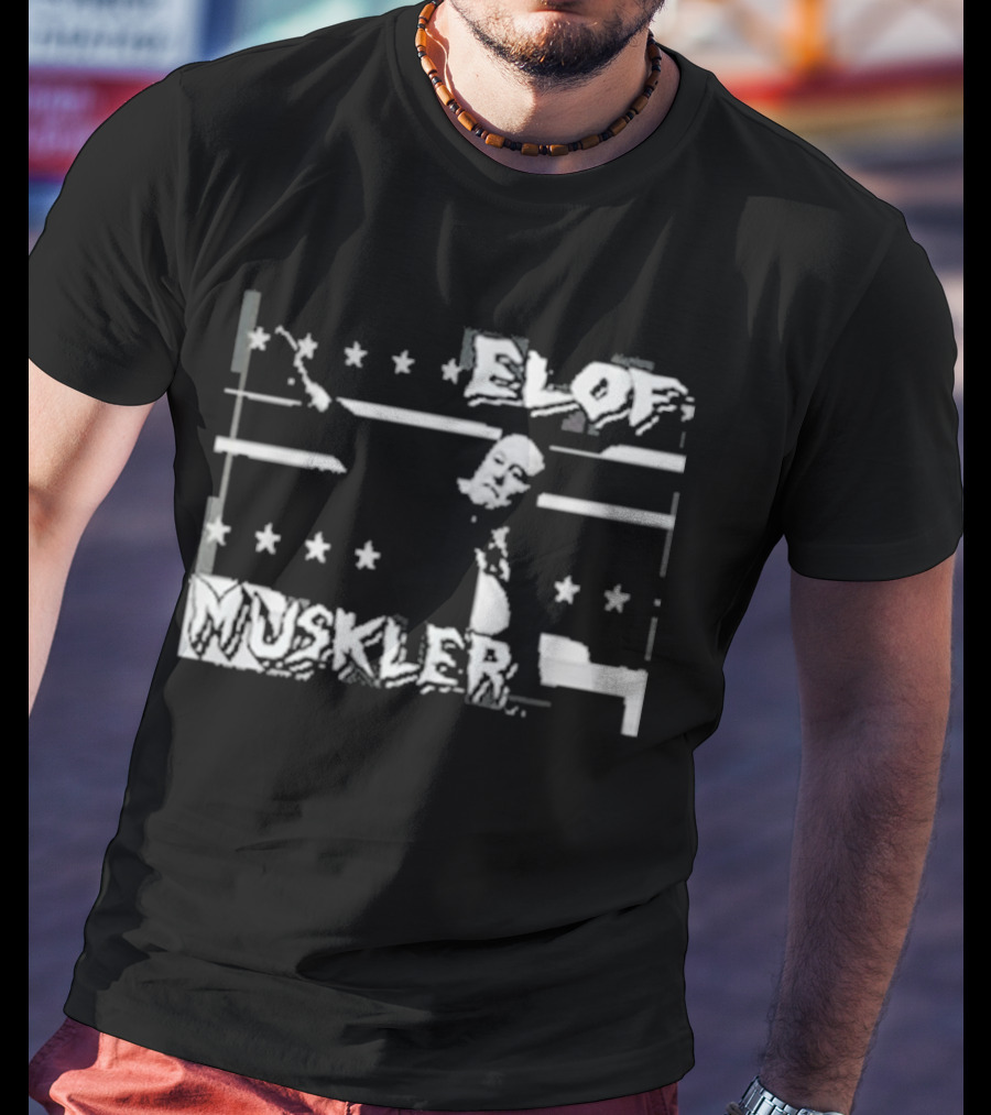 Elof Muskler Bold Star Pattern With Strongman Silhouette T-Shirt