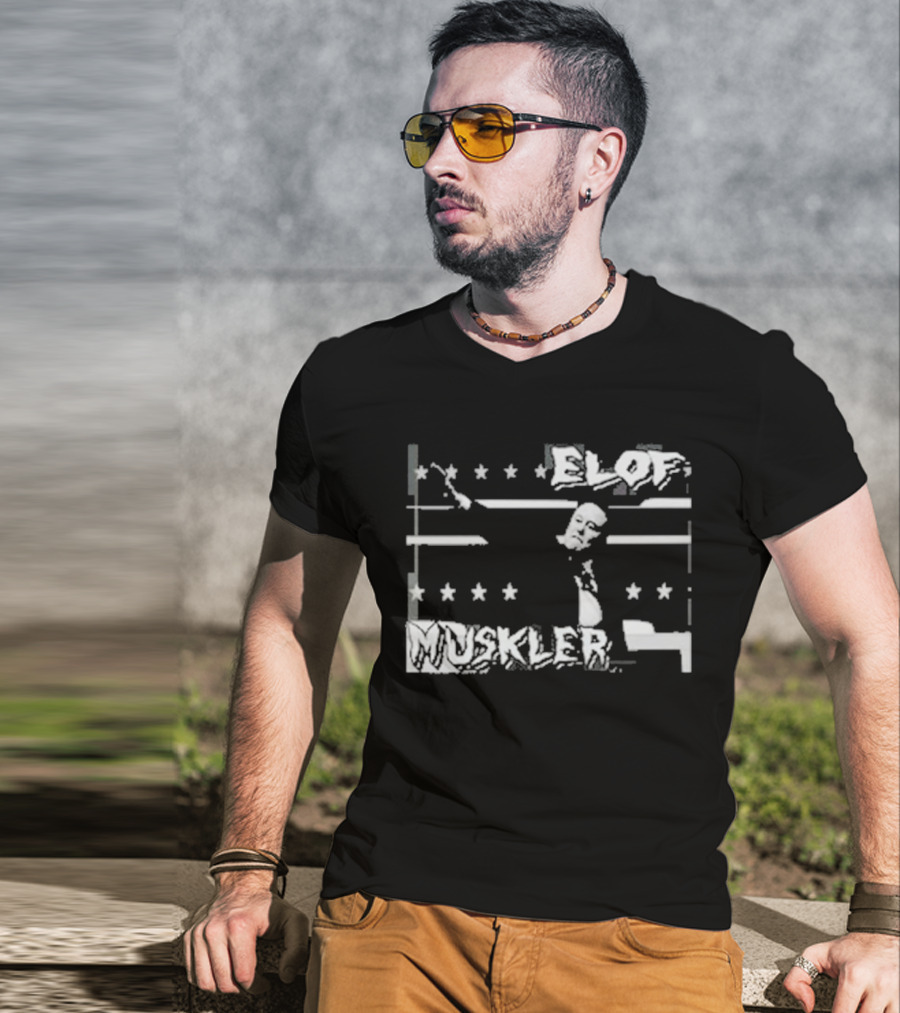 Elof Muskler Bold Star Pattern With Strongman Silhouette T-Shirt