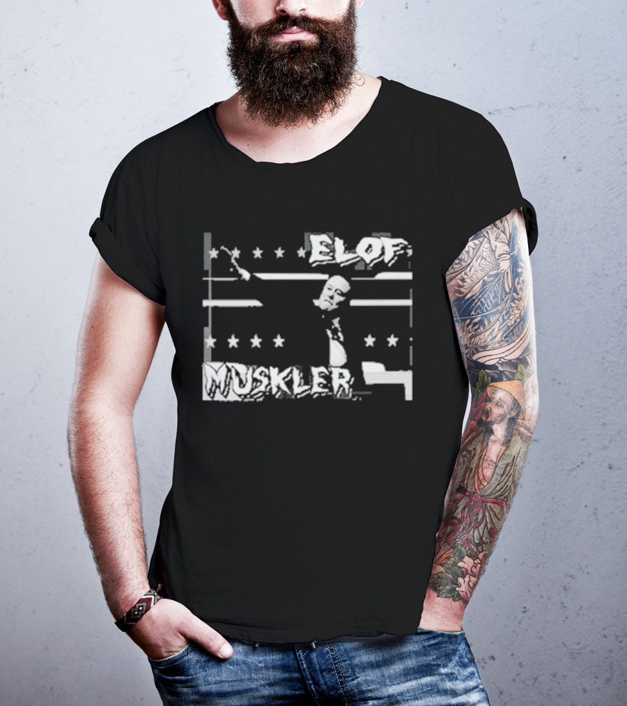 Elof Muskler Bold Star Pattern With Strongman Silhouette T-Shirt