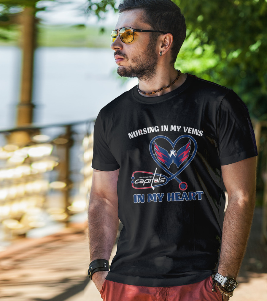Funny Nursing In My Veins Washington Hockey In My Heart T-Shirt