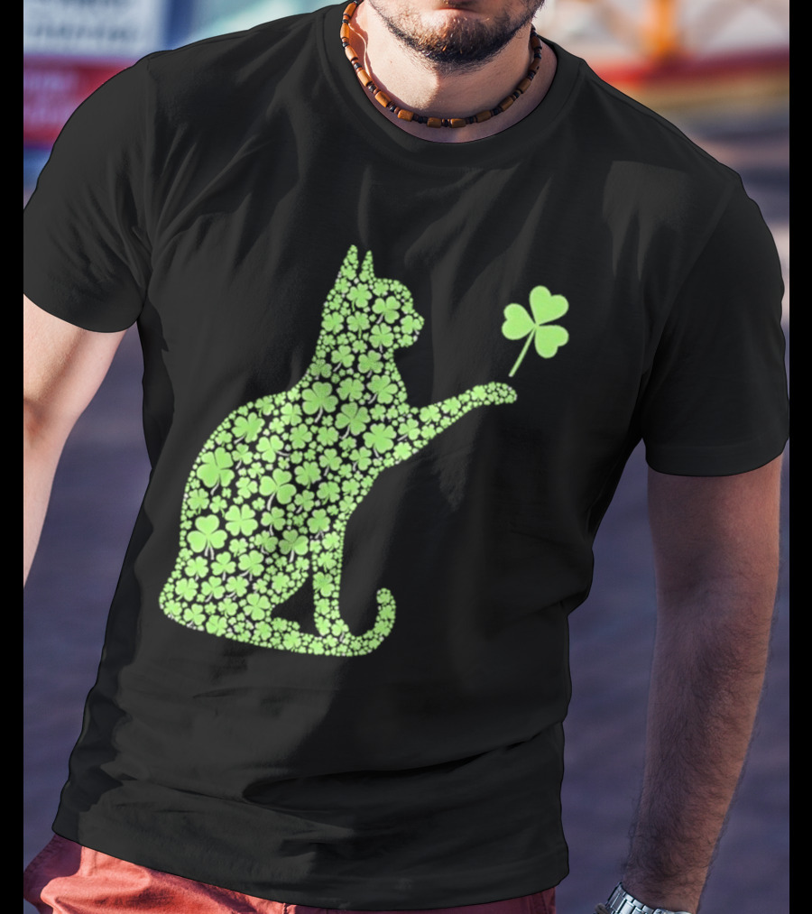 Funny St. Patrick’S Day Shamrock Cat Irish T-Shirt