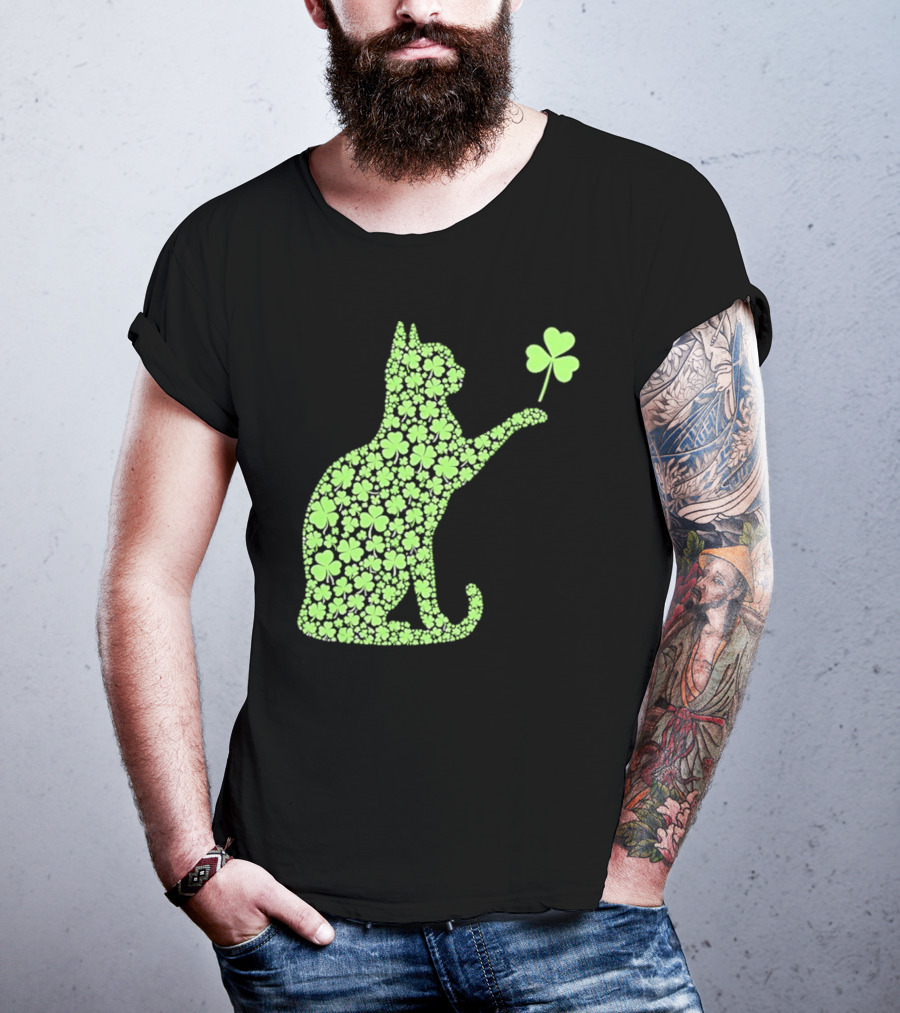 Funny St. Patrick’S Day Shamrock Cat Irish T-Shirt