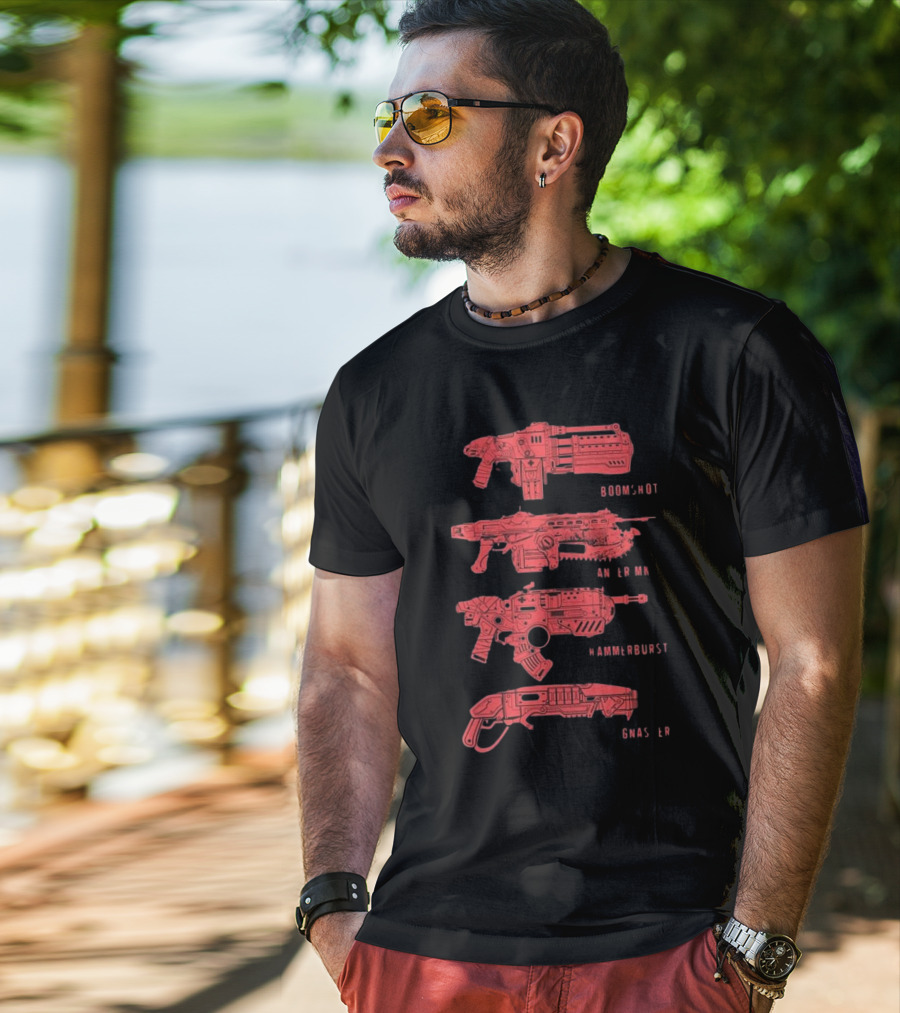Gears Of War Boomshot Lancer Mk II Hammerburst Gnasher Weapon Stack T-Shirt