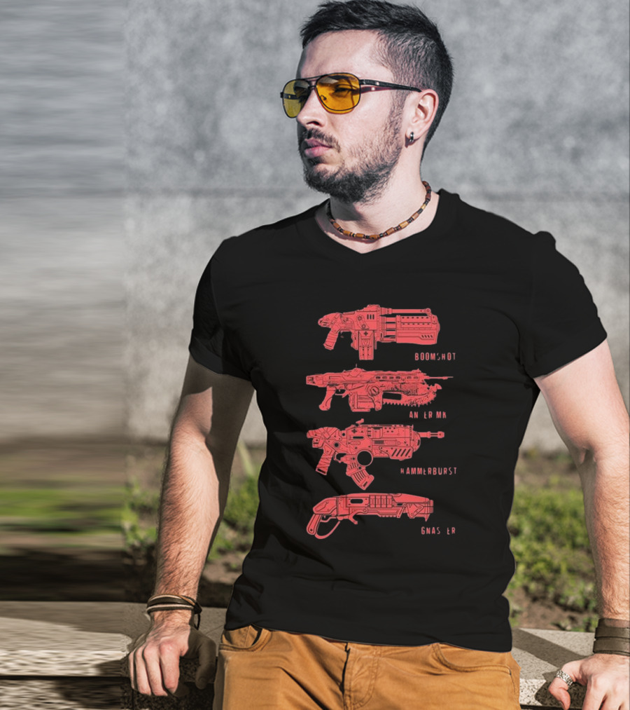 Gears Of War Boomshot Lancer Mk II Hammerburst Gnasher Weapon Stack T-Shirt