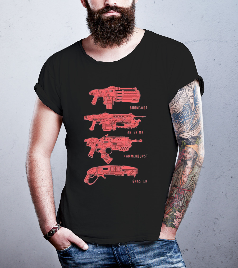 Gears Of War Boomshot Lancer Mk II Hammerburst Gnasher Weapon Stack T-Shirt