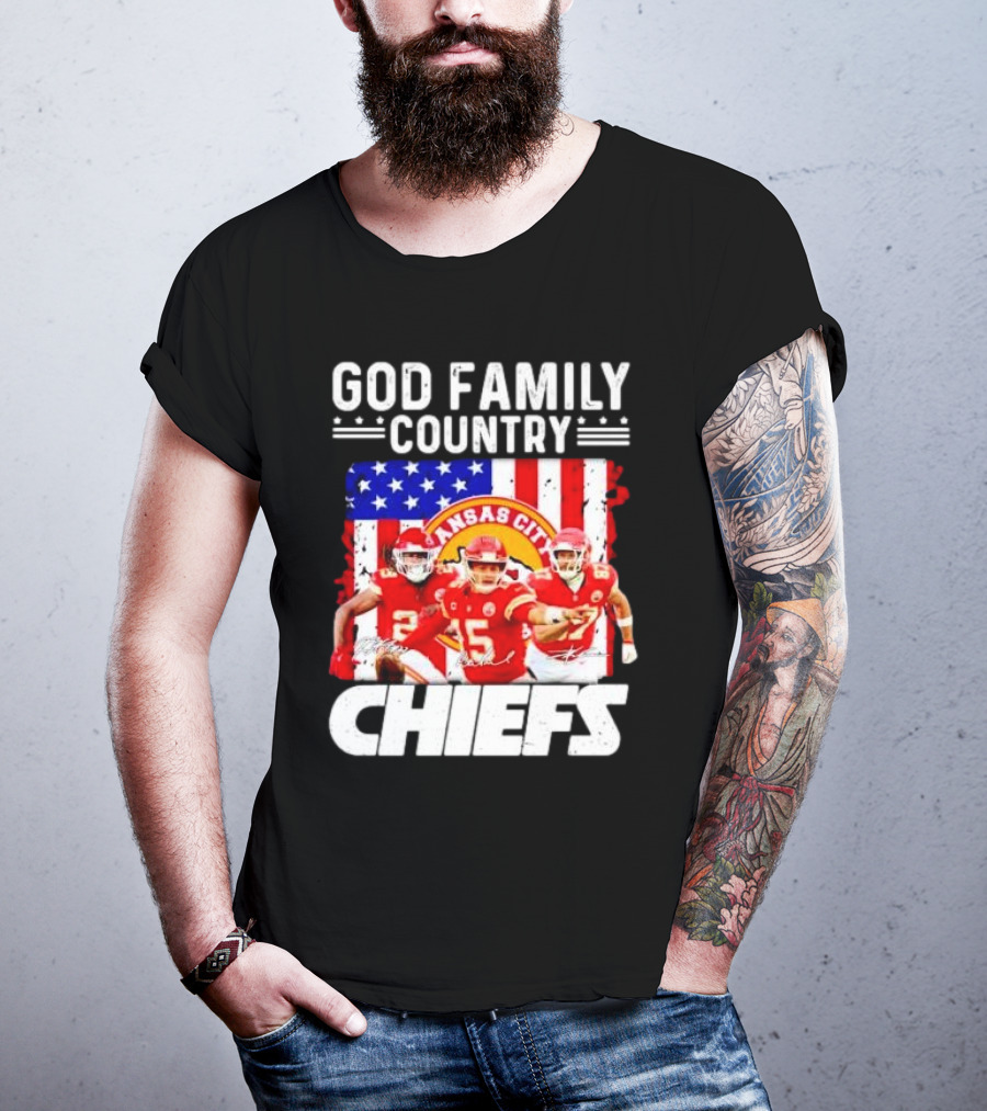 God Family Country Kansas City Chiefs Signatures T-Shirt