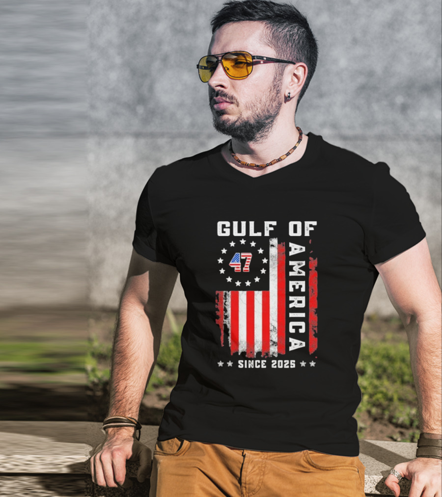 Gulf Of USA America Vintage USA Flag Grunged 2025 T-Shirt