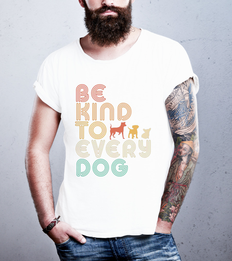 Be Kind To Every Dog In Retro Style With Colorful Canine T-Shirt