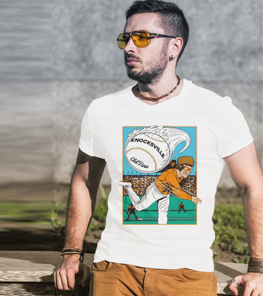 Knocksville Old Row Baseball Pitcher With Swirling Fastball And Spectator Crowd T-Shirt