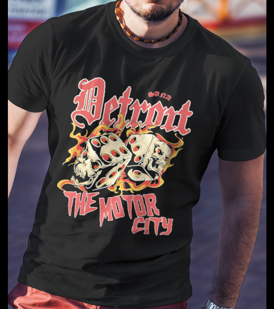 Sana Detroit The Motor City Flaming Skull Dice T-Shirt