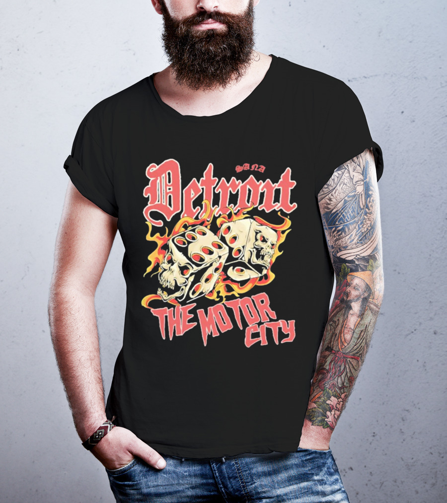 Sana Detroit The Motor City Flaming Skull Dice T-Shirt