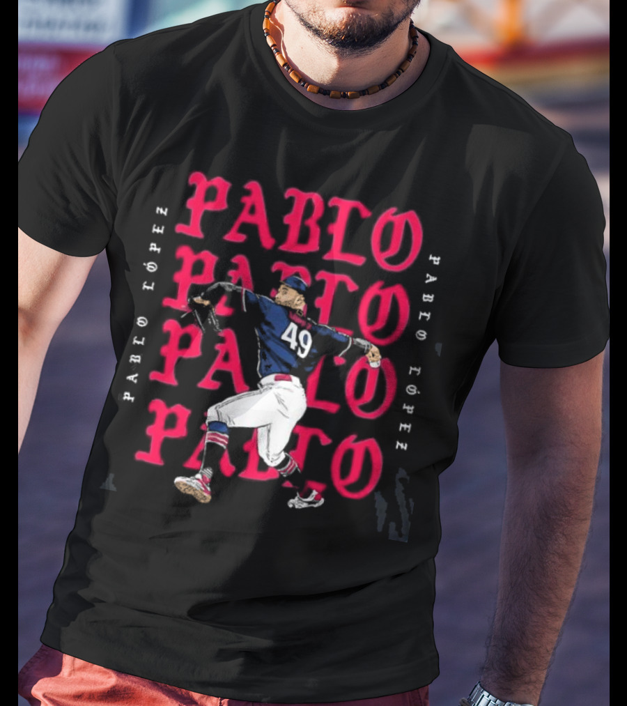 49 Pablo López Minnesota Twins Pitching Action Typography T-Shirt