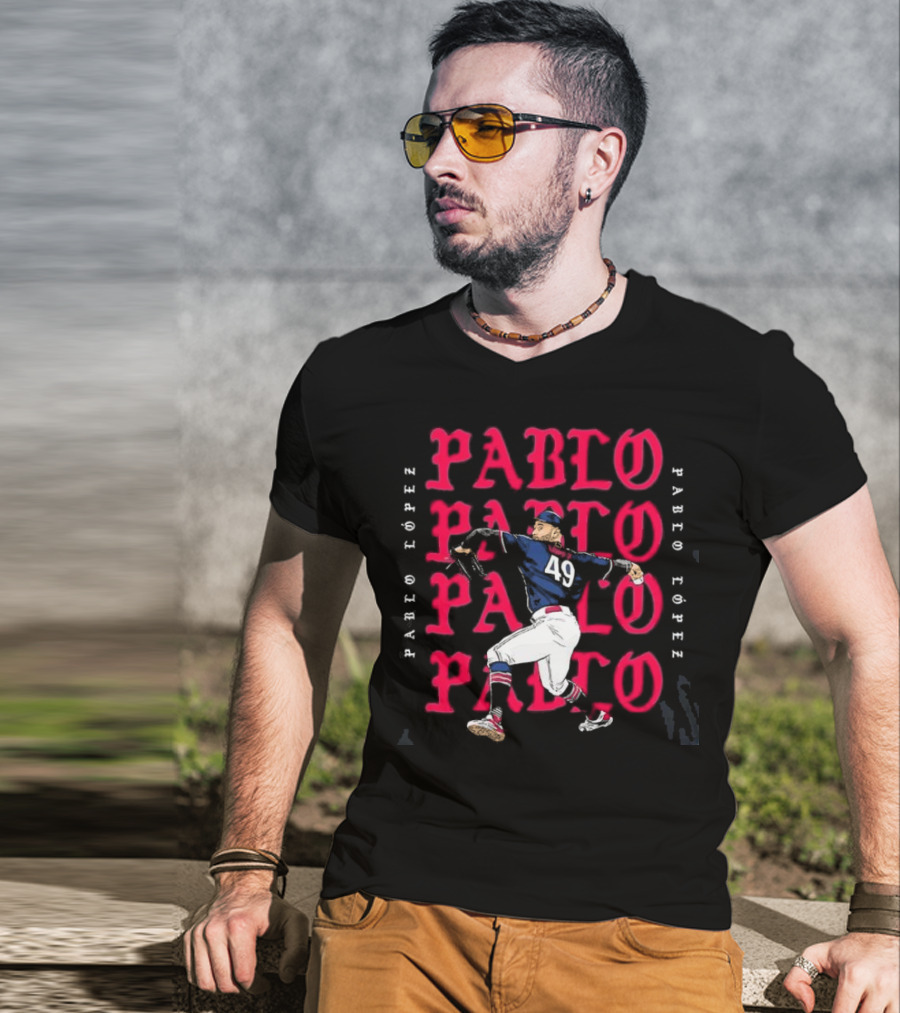 49 Pablo López Minnesota Twins Pitching Action Typography T-Shirt