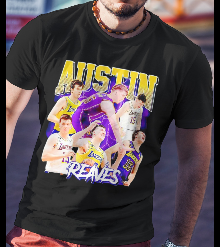 Austin Reaves Lakers Basketball Dynamic Action Collage T-Shirt