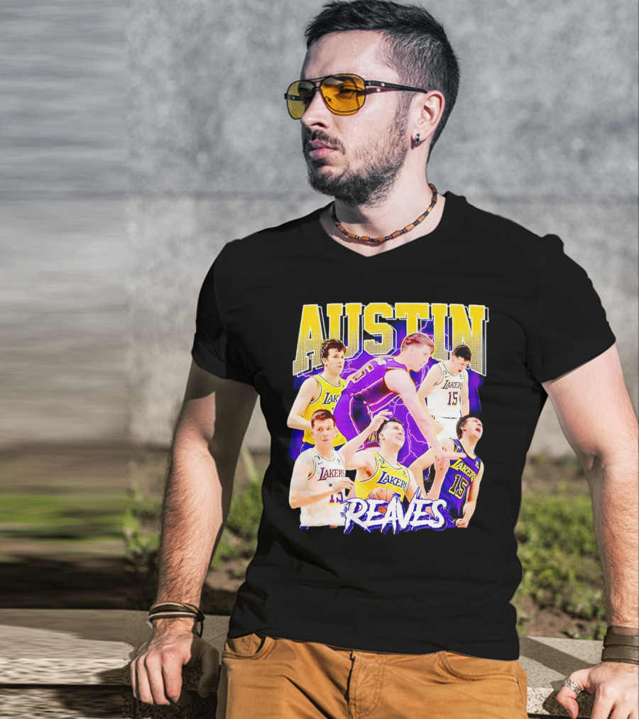 Austin Reaves Lakers Basketball Dynamic Action Collage T-Shirt