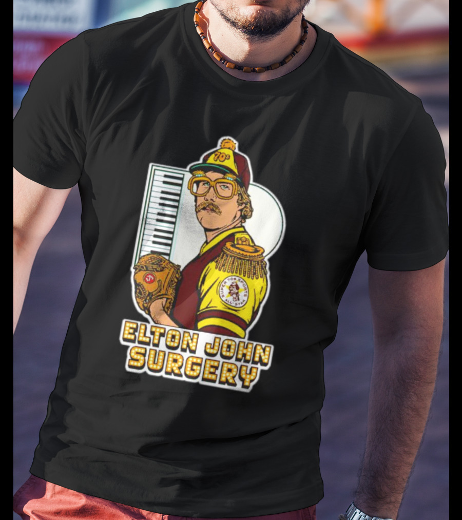 Elton John Surgery Baseball Player Keyboard 70s Patch T-Shirt
