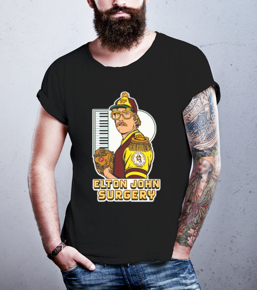 Elton John Surgery Baseball Player Keyboard 70s Patch T-Shirt