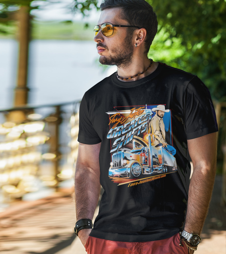 Tony Justice Music Greatest Shifts Trucking Art Cowboy T-Shirt