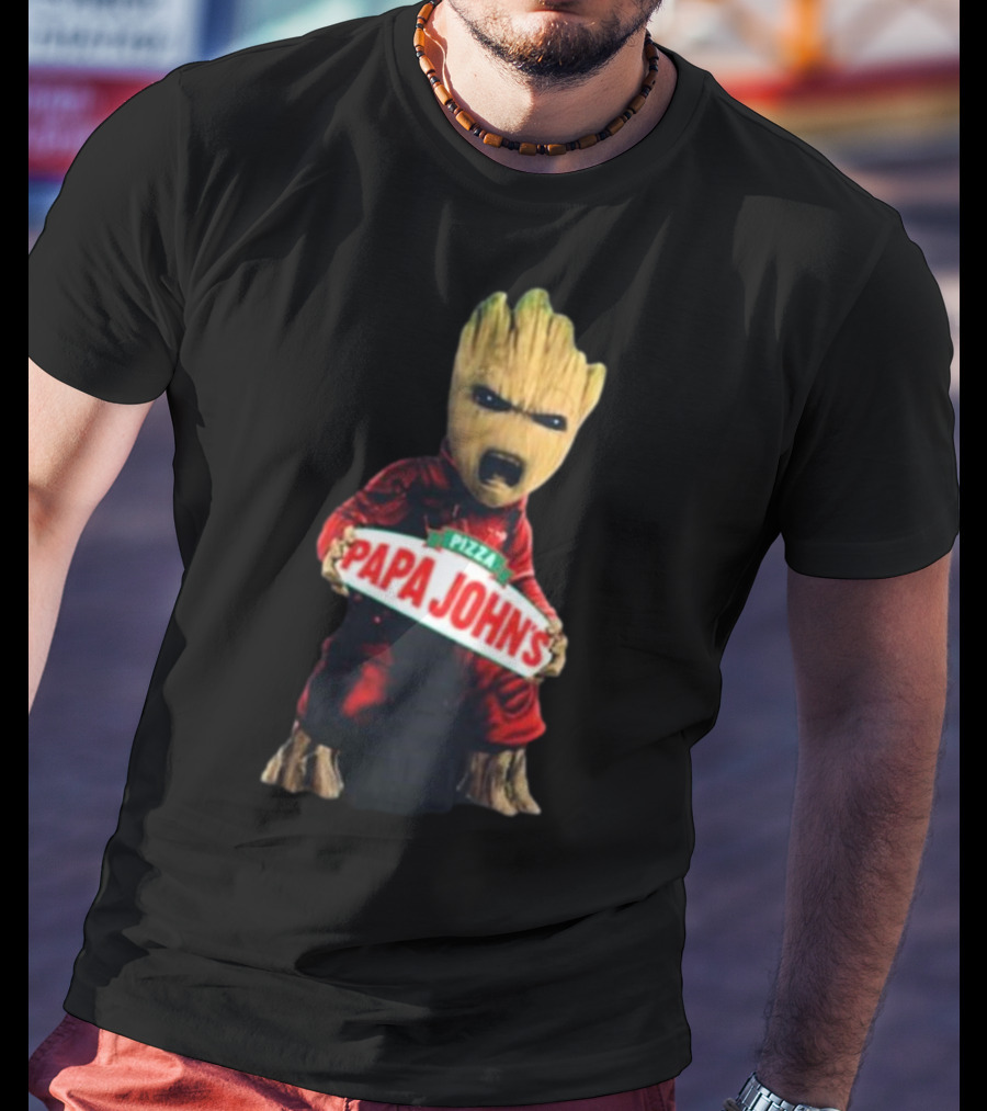 Baby Groot Holding Papa John’s Pizza Sign T-Shirt