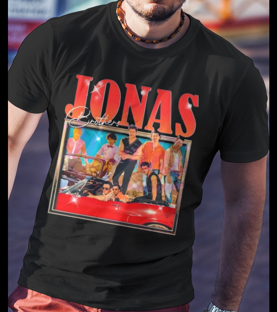 Jonas Brothers Band Retro Group Photo With Red Convertible T-Shirt