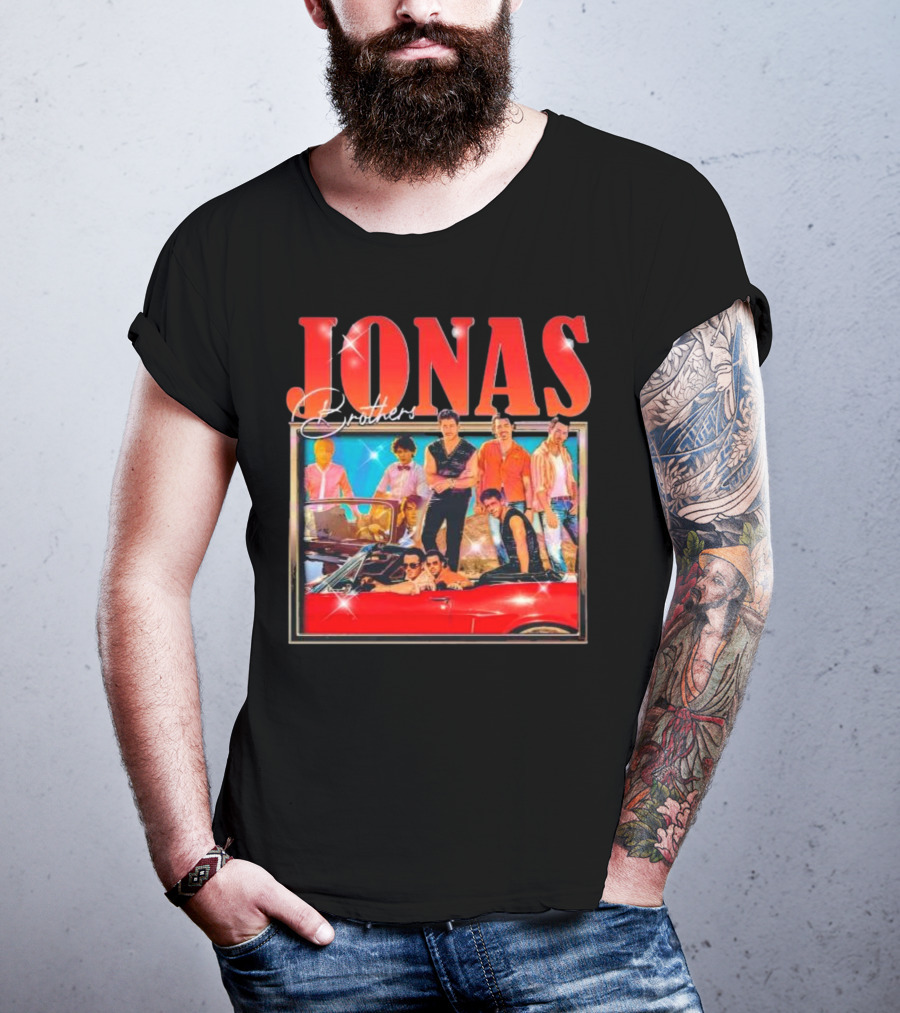 Jonas Brothers Band Retro Group Photo With Red Convertible T-Shirt