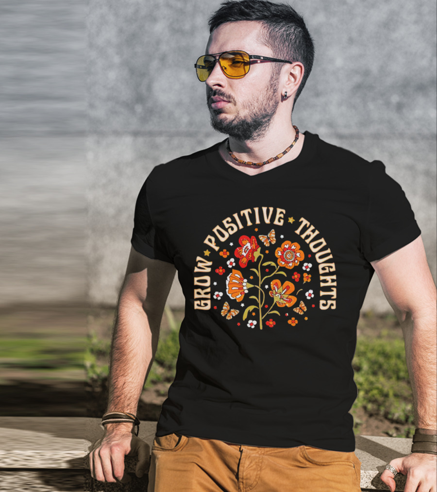 Grow Positive Thoughts Butterfly Star Floral T-Shirt