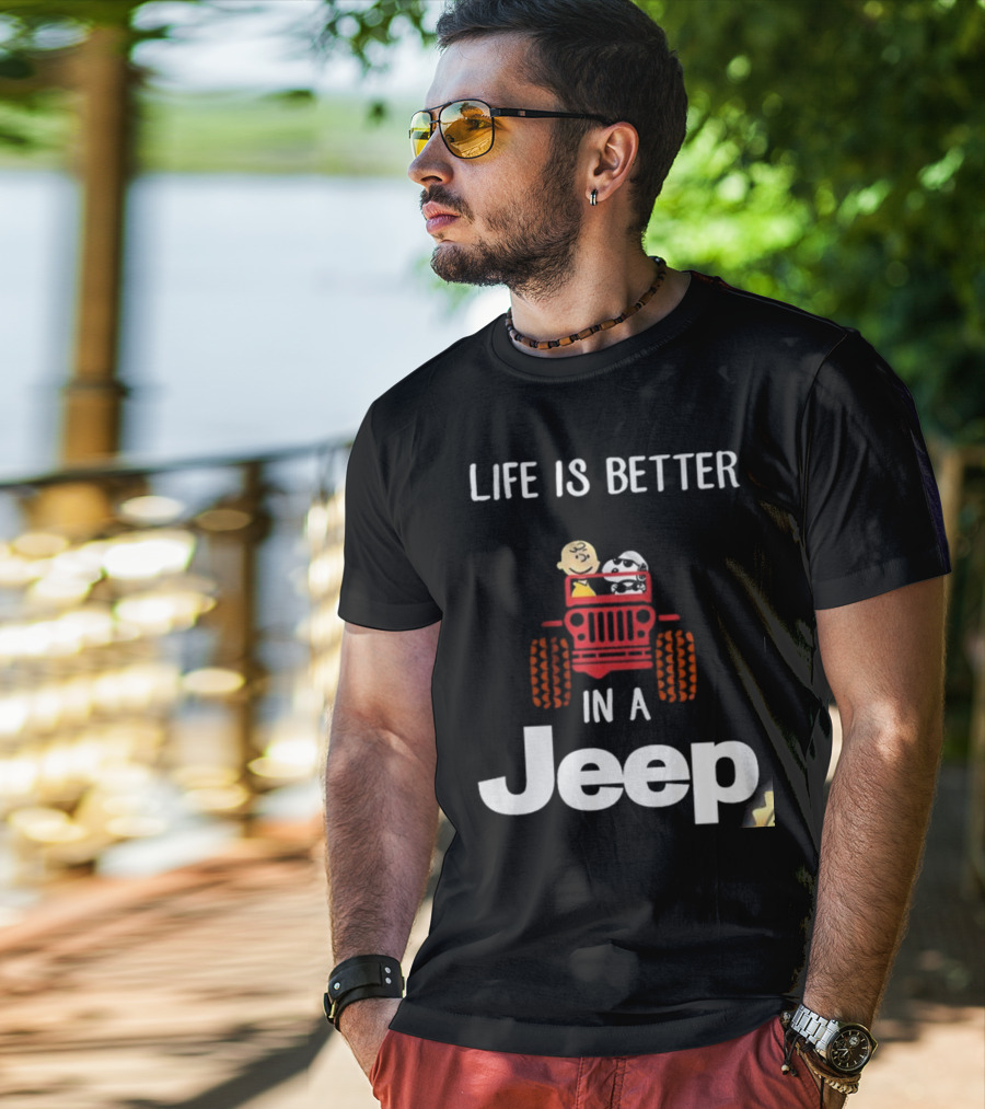 Life Is Better With Snoopy And Charlie Brown Cruising In A Jeep T-Shirt