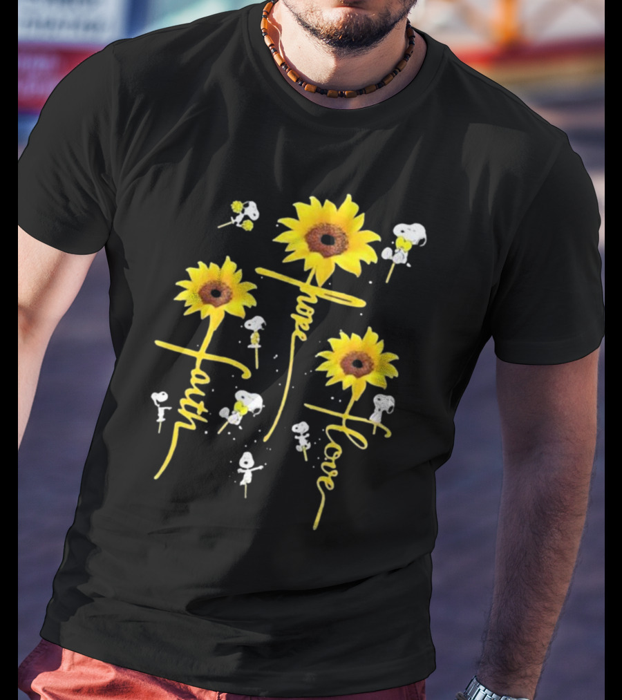 Snoopy Sunflowers Hope Faith Love T-Shirt