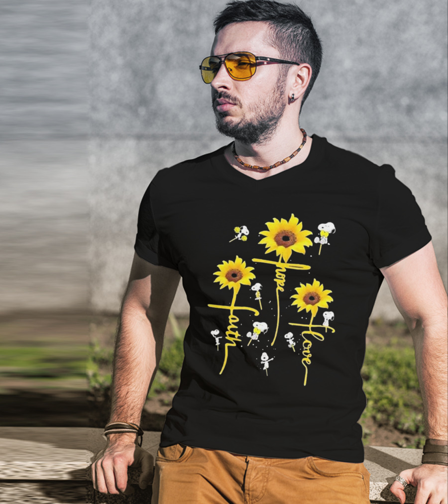 Snoopy Sunflowers Hope Faith Love T-Shirt