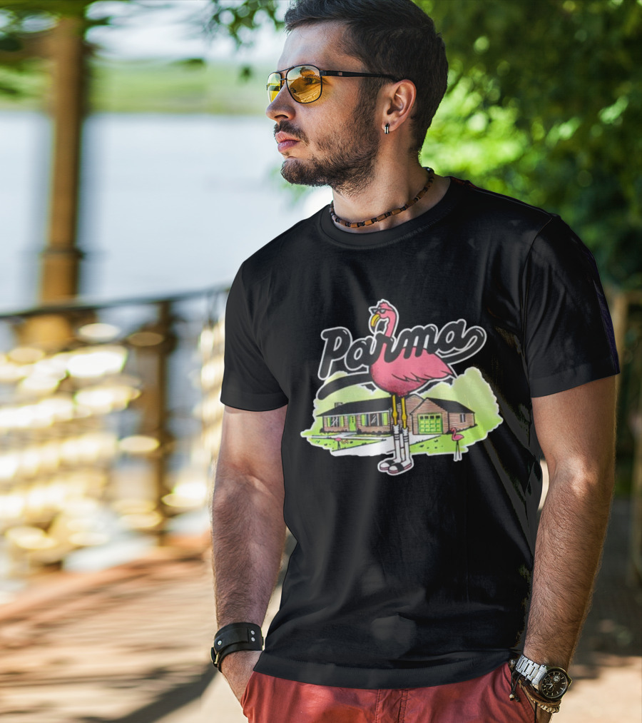 Parma Flamingo In Suburban Neighborhood Scene T-Shirt