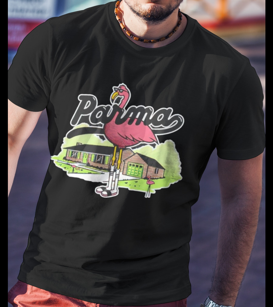Parma Flamingo In Suburban Neighborhood Scene T-Shirt