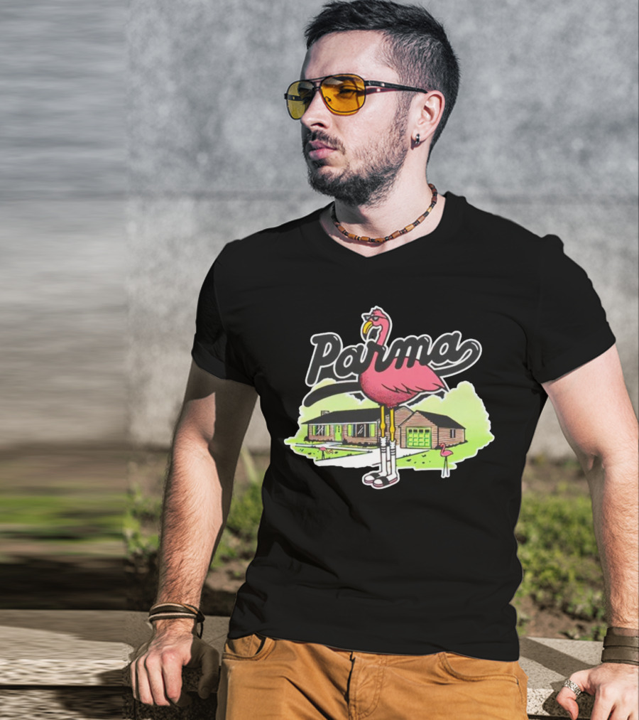 Parma Flamingo In Suburban Neighborhood Scene T-Shirt