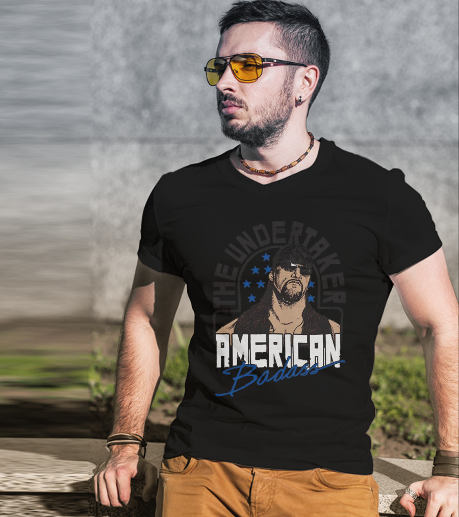 The Undertaker American Badass Stars Sunglasses Long Hair T-Shirt