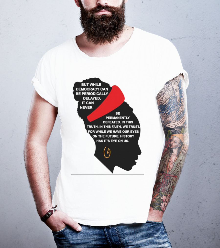 Amanda Gorman Democracy Periodically Delayed Never Permanently Defeated Silhouette With Red Headband T-Shirt